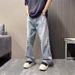 Men's Ripped Jeans Washed Loose Fit Ink Splatter Distressed Casual Long Pants Midweight Cotton Wide Leg Black Blue_mkmklike.com