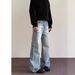 Unisex American Retro Washed Whiskered Jeans Loose Straight Leg Lightning Crackle Pattern Versatile Men's Denim_mkmklike.com