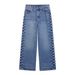 Edgy Rivet-Embellished Denim Jeans For Women – Distressed Washed Blue Skinny Fit With Heavy-Duty Beaded Side Decor, Instagram Aesthetic_mkmklike.com