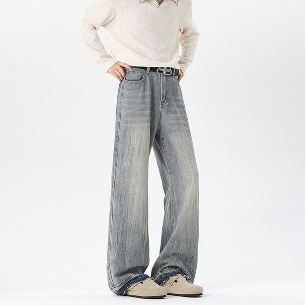 American Retro Lightning Pattern Flared Jeans For Men, Autumn Winter Trendy Brand, Stylish And Slimming, Plus Size,_mkmklike.com