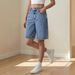 Women's Stretch Denim Bermuda Shorts - Mid Rise, Relaxed Fit, Vintage Style, Comfortable & Breathable For Summer_mkmklike.com