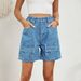 Women's Clothing Summer Washed Elastic Waist Workwear Casual Denim Shorts_mkmklike.com