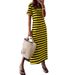 Women's Clothing Plus-size striped print dress with slits and hem_mkmklike.com