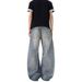 Hole Washed Old Scimitar Design Sense Jeans Men's Summer New American High Street Loose Long Pants Tide_mkmklike.com