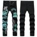 New Trendy Brand Cool Color Printed High Street Fashion Slim Fit Elastic Black Small Leg Denim Pants_mkmklike.com