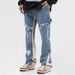 American High Street Paint Washed Jeans Men's Ins Hip Hop Slim Fit Flared Mopping Overalls Pants_mkmklike.com