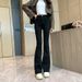 Black Flared Jeans For Women, High-waisted, Autumn/winter 2026 New Vintage Style, Fleece-lined, Stretchy, Slim-fit,_mkmklike.com