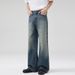 Vintage Blue Washed Gradient A-Line Denim Jeans For Men And Women, Baggy Loose Fit Straight Leg Trousers_mkmklike.com