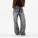 Unisex Distressed Slim Fit Wide Leg Jeans High Waisted Retro Straight Leg Cotton Pants For Autumn/Winter Casual Style_mkmklike.com