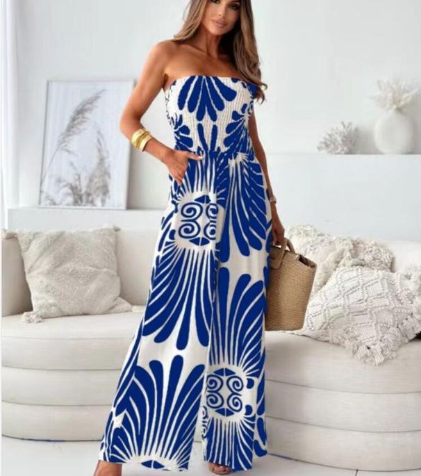 Women's Clothing fashion temperament one shoulder backless waist wide leg jumpsuit_mkmklike.com