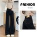 Denim Dark Blue Wide-Leg Jeans For Women, Autumn And Winter New Style, Draped Slim Fit, Versatile Retro High-Waisted_mkmklike.com