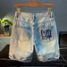 New Men's Trendy Ripped Printed Jeans Shorts mid Length Washed Korean Style High End Five Point Pants 2026_mkmklike.com