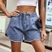 Women's Clothing Raw Edge Flower Bud Denim Elastic Waist Shorts Wish Trend_mkmklike.com