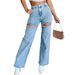 Women's Clothing Spring And Summer Fashion Casual Ripped Straight Women's Jeans_mkmklike.com