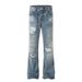 Men's Street Washed Ripped Flared Jeans With Tassel Decor - High Street Cleanfit Straight Drape Trousers_mkmklike.com