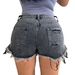 American Style Black And Gray Distressed Denim Shorts For Women, 2026 Summer New Style, Tight Fitting, Slimming, And Leg Lengthening Hot Pants._mkmklike.com