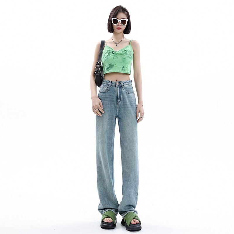 Women's Straight-leg Jeans, New Spring-summer Style, High-waisted, Slimming, Petite-friendly, Narrow Cut, Loose-fitting,_mkmklike.com