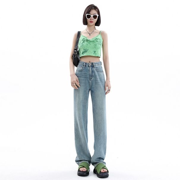 Women's Straight-leg Jeans, New Spring-summer Style, High-waisted, Slimming, Petite-friendly, Narrow Cut, Loose-fitting,_mkmklike.com