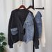 Autumn And Winter New Korean Version Loose Short Stitching Denim Sweater Jacket Design Knitted Cardigan Women_mkmklike.com