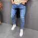 Men's Slim Fit Destroyed Jeans - Stretch Skinny Denim Pants With Ripped Details (Blue, S-XXXL)_mkmklike.com