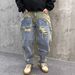 Fashion Retro Heavy Washed Loose Micro-Tapered Destroyed Spray Paint Patchwork Color Block Logging Jeans Unbranded 2026 For 008_mkmklike.com