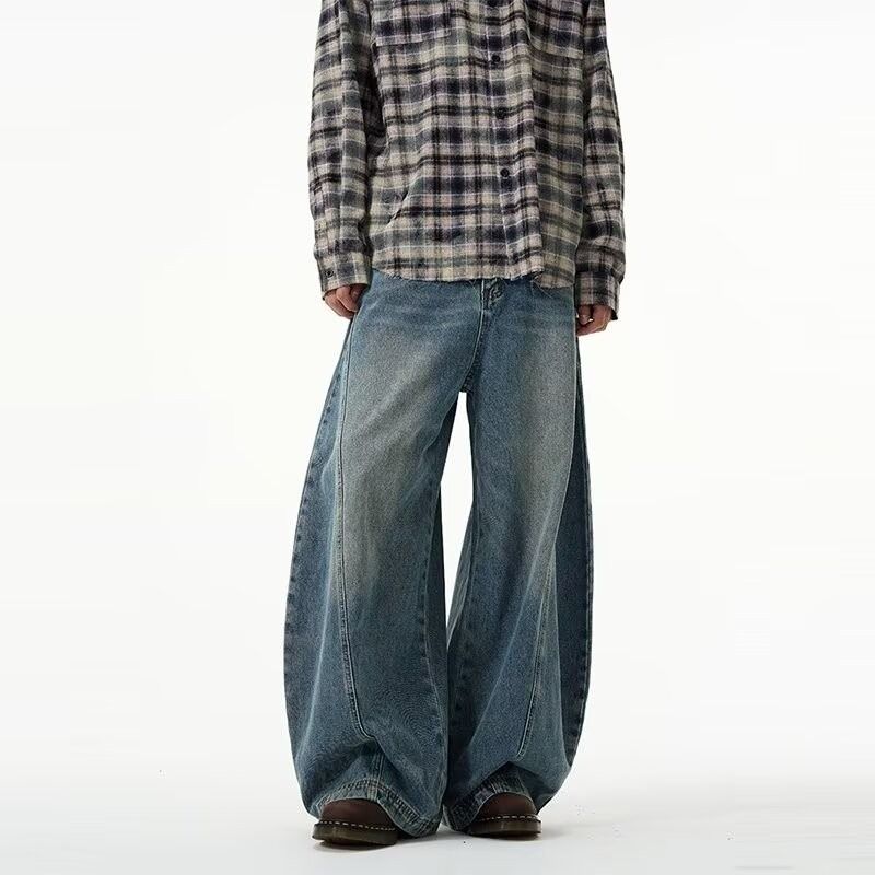 Men's Clothing New Curved Blade Design Banana Sickle Pants American Retro Patchwork Deconstructed Jeans For Men And Women Wide Leg Long Pants_mkmklike.com