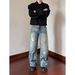 Men's Distressed Ripped Jeans Loose Fit Wide Leg American High Street Trendy Edgy Style_mkmklike.com