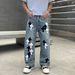 Men's Streetwear Cross Embroidery Denim Jeans - Relaxed Straight Leg Boyfriend Pants For Couples Street Style_mkmklike.com