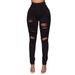 New Black And White Stretch Ripped Jeans Women's Small Leg Pants_mkmklike.com