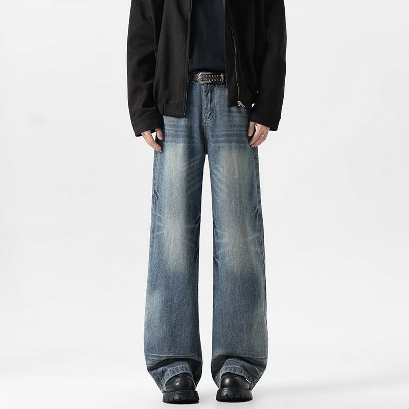 Men's & Women's Vintage High Street Jeans – Relaxed Wide-Leg Denim Pants With Cat Whisker Wash_mkmklike.com