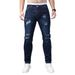 Men's Dark Wash Slim Fit Ripped Jeans - High Street Stretch Cropped Denim With Distressed Details (S-2XL)_mkmklike.com