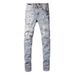 Guangzhou High Street Trendy Brand AM New Light Color Splash Ink Washed Ripped Jeans Men Patch Elastic Slim Fit Skinny_mkmklike.com