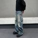 Nordmann American High Street Vibe Style Ink Splash 3D Printed Floral Jeans For Men Ins Loose Straight Wide-Leg Pants Trendy_mkmklike.com