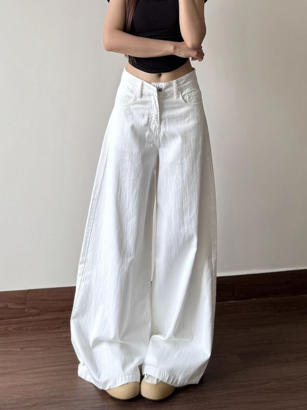White Jeans Women's Straight Small Casual Wide Leg Pants Low Waist Loose And Skinny Denim Wide Leg Pants Women's_mkmklike.com
