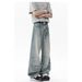 High Street Washed Pleated Curved Jeans For Men In Spring, Winter, Autumn, American Style Loose Design, Straight Wide_mkmklike.com
