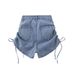 Women's High Waisted Stretch Denim Shorts Drawstring Summer Style Thin Straight Leg Versatile Slimming Wide Leg Hot Pants_mkmklike.com