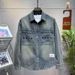Collar Distressed Washed Denim Jacket, Fashionable, Simple And Trendy Shirt, Men's Jacket_mkmklike.com