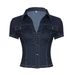 American Street Style Personalized Spice Girl Tooling Imitation Denim Shirt V-lapel Three-button Cardigan Casual Top_mkmklike.com