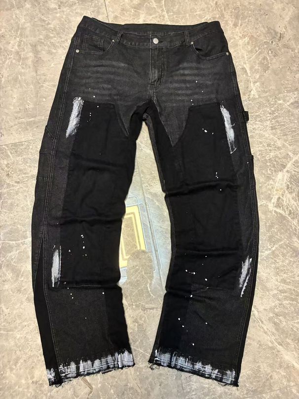 Men's Clothing Men's Denim Cargo Pants, European And American Fashion, Popular On Instagram Style, Stretch Patch Denim Layered Flared Pants 02_mkmklike.com