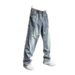 Men's Trendy Loose Fit Washed Jeans - Streetwear Hip Hop Style Comfortable Straight Leg Casual Pants_mkmklike.com