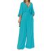 Women's 2023 temperament elegant v-neck bat sleeve wide-leg solid color simple fashion jumpsuit_mkmklike.com