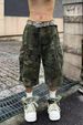 Men's Clothing High Street Camouflage Capri Jeans Trendy Washed Distressed Loose Fit American Style Ripped Workwear For Men And Women_mkmklike.com