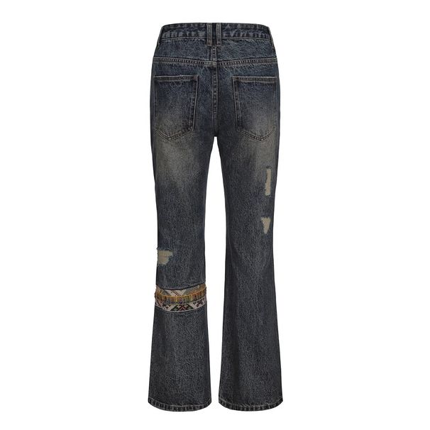 "Men's Summer Patchwork Denim Jeans – Relaxed Straight Fit With Trendy Embroidered Details (Streetwear Essential, Casual Staple, Unisex Appeal)"_mkmklike.com