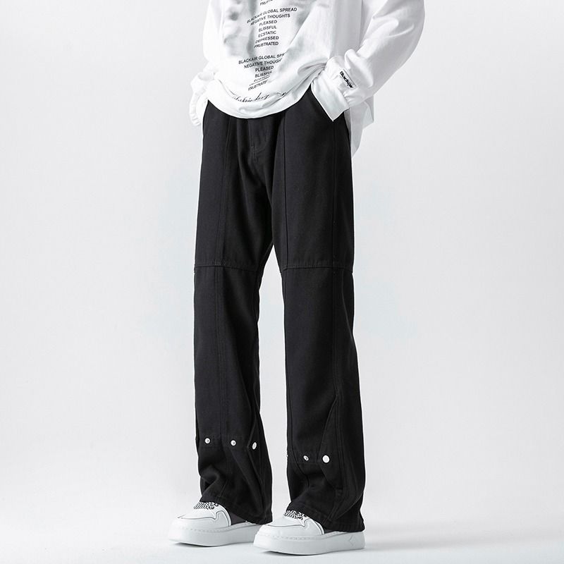 Men's Vintage Straight-Leg Jeans With Button Fly & Flared Hem – Retro 90s Streetwear Denim Pants_mkmklike.com