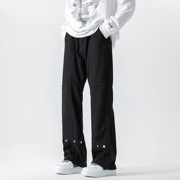 Men's Vintage Straight-Leg Jeans With Button Fly & Flared Hem – Retro 90s Streetwear Denim Pants_mkmklike.com