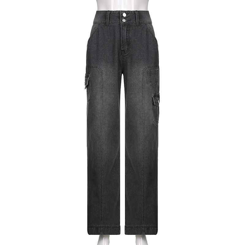 Women's Distressed Denim Jeans – Patchwork Design, Straight Leg, Medium Wash, Casual & Stylish_mkmklike.com