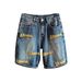 Men's Embroidered Denim Shorts Summer Style Loose Plus Size Mid-Length Retro High Street Five Point Pants_mkmklike.com