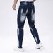Four Season Wearable High Street Trendy Patchwork Design Jeans For Men, Elastic Slim Fit Small Leg Tight Pants, Ripped Patch Blue Pants_mkmklike.com