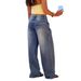 Women's Vintage Washed Flare Jeans - Retro High-Waist Wide Leg Denim Pants With Heart-Shaped Back Pockets (Blue, S-XXL)_mkmklike.com