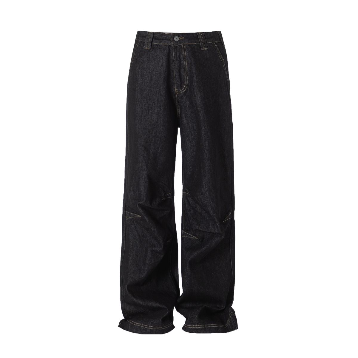Men's Clothing Retro Design Black Wide Leg Jeans Street Loose Straight Pants Couple Trendy Men_mkmklike.com